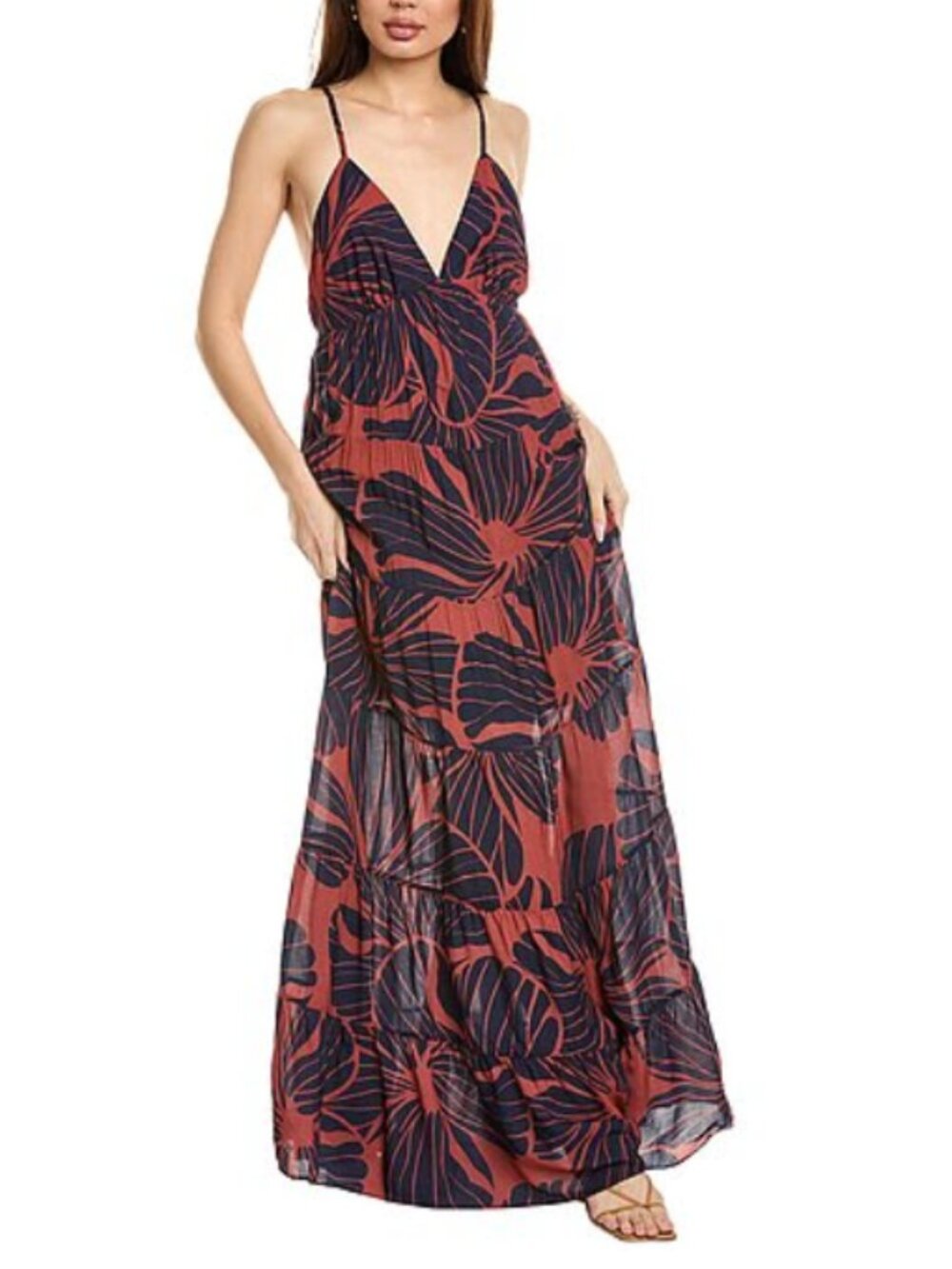 NWT Hutch Romi Maxi Floral Dress Navy & Burnt Orange  size M